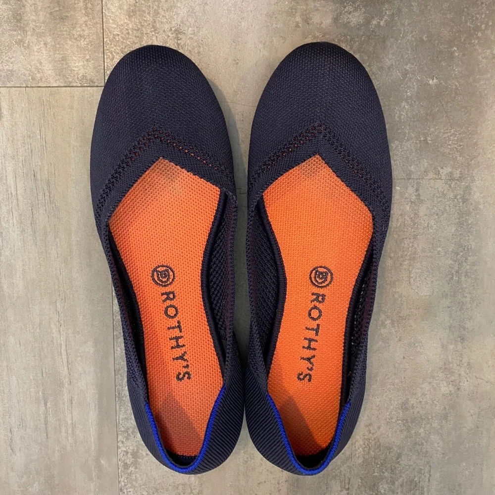 Rothy's RARE Lattice Flats‎ Maritime Navy Blue Stitch Round Toe Size 10